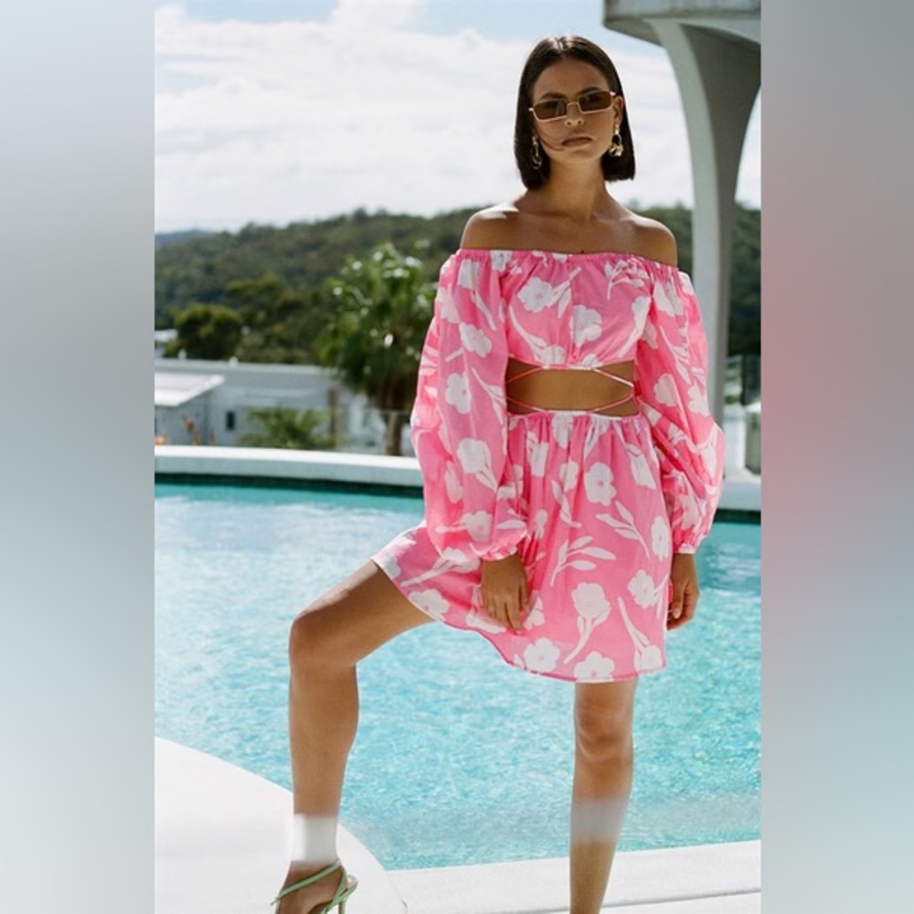 Pink Floral Off-Shoulder Dress